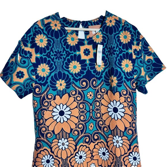 Anthropologie Maeve Floral Shift Mini Dress Mod Blue Green Size M Pockets Casual - Picture 7 of 12